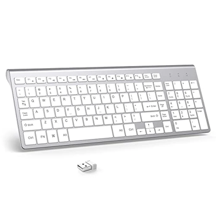 JOYACCESS J Wireless Keyboard, 2.4G Slim and Compact Wireless Keyboard with Numeric Keypad for Laptop, MacBook air, Apple, Computer, PC-Sliver&White by JOYACCESS - Used - Like New condition