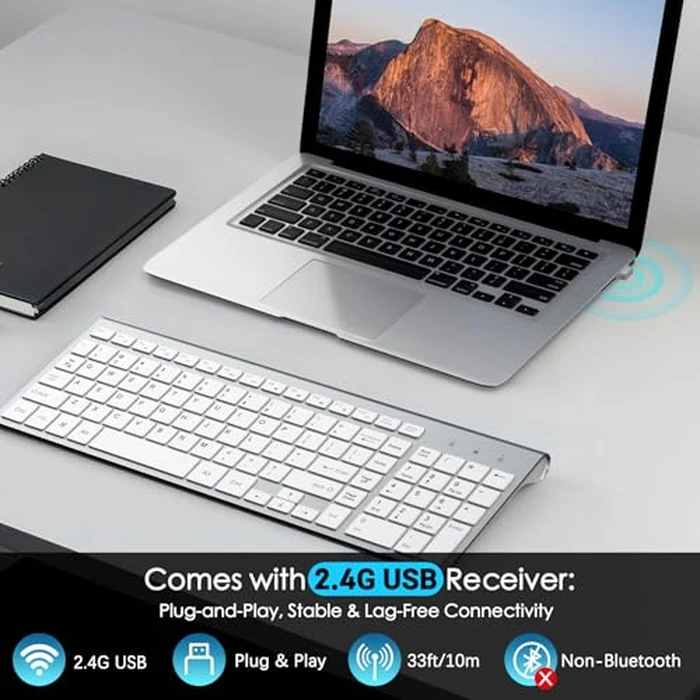JOYACCESS J Wireless Keyboard, 2.4G Slim and Compact Wireless Keyboard with Numeric Keypad for Laptop, MacBook air, Apple, Computer, PC-Sliver&White by JOYACCESS - Image 3