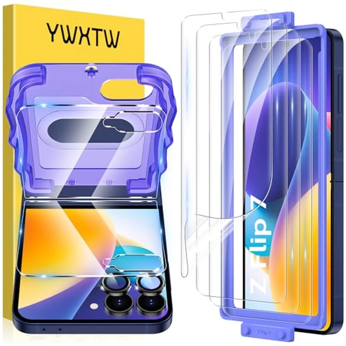 YWXTW EZ Alignment for Samsung Galaxy Z Flip 7 Screen Protector, [Strengthen Crease Test] 4Pcs Inner Soft EPU Film+2Pcs Front Display Tempered Glass+1 Set Camera lens Protector, Anti Scratch by YWXTW - Used - Like New condition