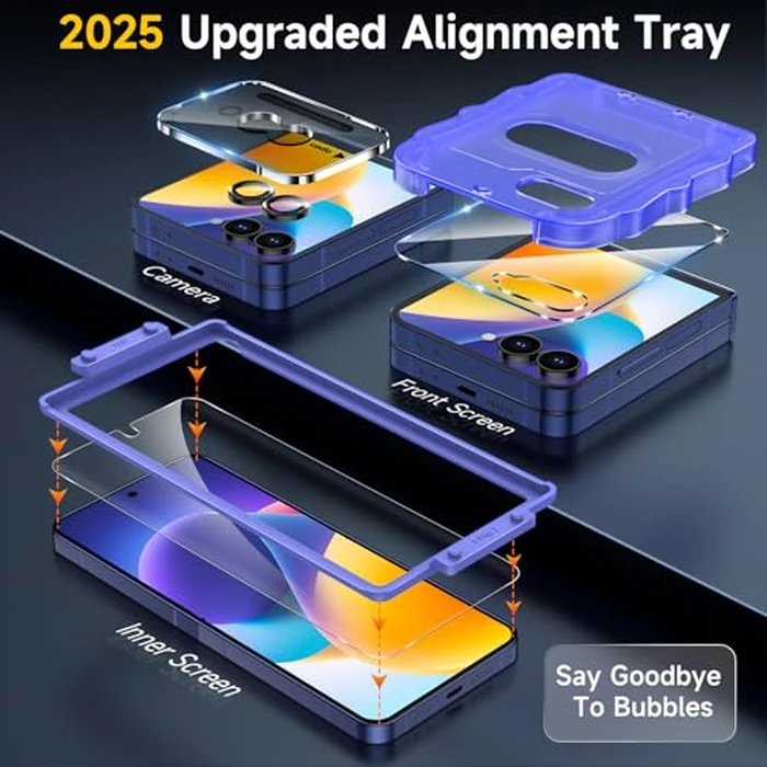 YWXTW EZ Alignment for Samsung Galaxy Z Flip 7 Screen Protector, [Strengthen Crease Test] 4Pcs Inner Soft EPU Film+2Pcs Front Display Tempered Glass+1 Set Camera lens Protector, Anti Scratch by YWXTW - Image 2