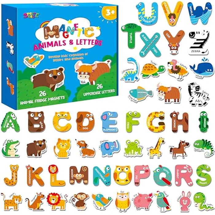 52PCS Letters & Animal Magnets, Magnetic Alphabet Animals Fridge Decors for Toddlers Educational A-Z Learning Toy Refrigerator Magnets for Kids 3 4 5 Years Old by SPRITEGRU - Used - Acceptable condition - CA$10.77