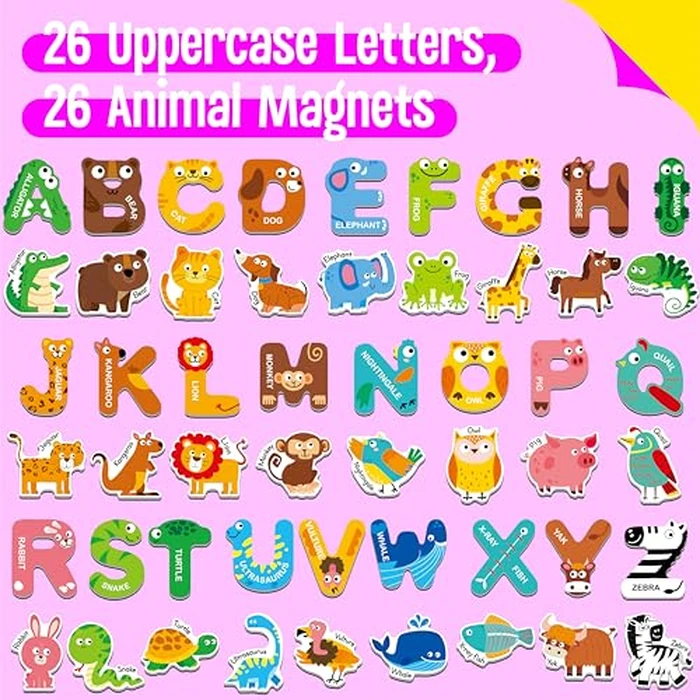 52PCS Letters & Animal Magnets, Magnetic Alphabet Animals Fridge Decors for Toddlers Educational A-Z Learning Toy Refrigerator Magnets for Kids 3 4 5 Years Old by SPRITEGRU - Image 2