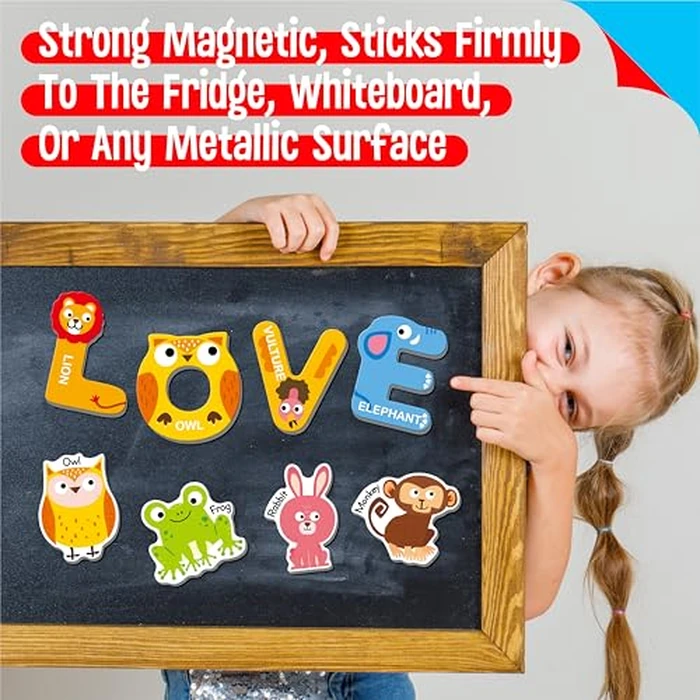 52PCS Letters & Animal Magnets, Magnetic Alphabet Animals Fridge Decors for Toddlers Educational A-Z Learning Toy Refrigerator Magnets for Kids 3 4 5 Years Old by SPRITEGRU - Image 6