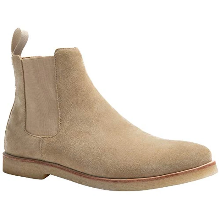 JIONS Slip-on Suede Chelsea Boots Men, Genuine Leather Ankle Dress Bootie with Crepe Sole (Beige 40/7.5 M-W US) by JIONS - Used - Like New condition - US$46.97