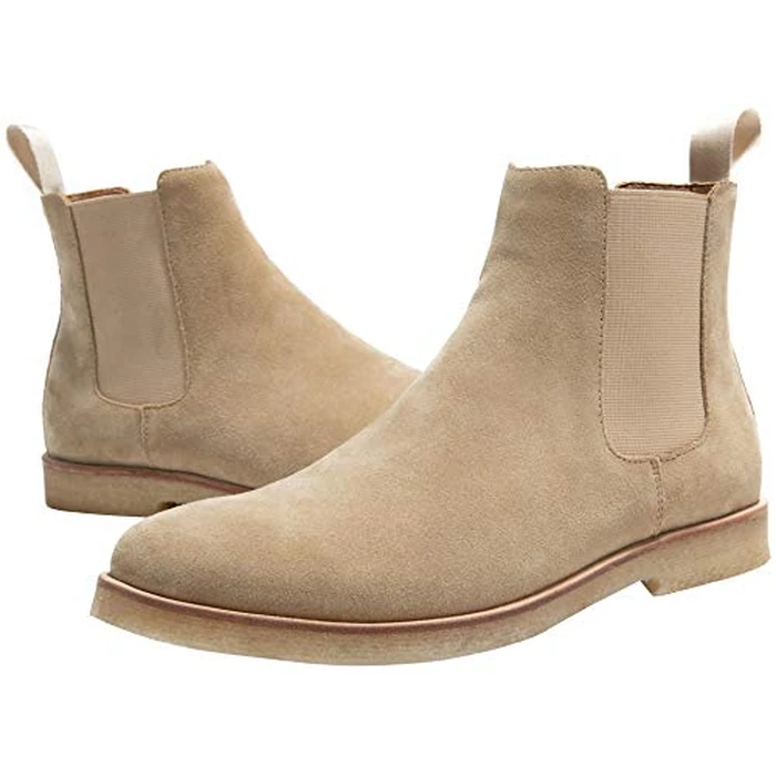 JIONS Slip-on Suede Chelsea Boots Men, Genuine Leather Ankle Dress Bootie with Crepe Sole (Beige 40/7.5 M-W US) by JIONS - Image 5