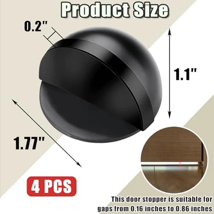 Drill-Free Floor Mounted Door Stoppers 3M Adhesive Self Adhesive Door Stoppers with Black Rubber Bumper Tips Floor Mount Half Dome Door Stopper for Office Bedroom Living Room Shower Room (Black-4Pcs) by NPENGHUI - Image 2