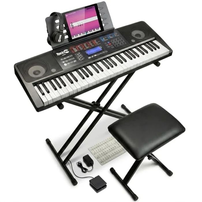 RockJam RJ761 61 Key Keyboard Piano with Keyboard Bench, Digital Piano Stool, Sustain Pedal, Headphones & Lessons by RockJam - Used - Very Good condition - US$110.97