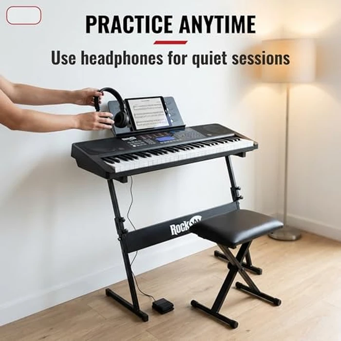 RockJam RJ761 61 Key Keyboard Piano with Keyboard Bench, Digital Piano Stool, Sustain Pedal, Headphones & Lessons by RockJam - Image 6