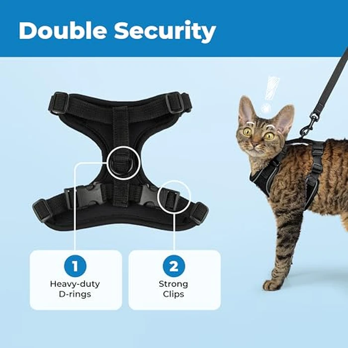 Voyager Escape-Proof Step-in Lock Cat Harness & 5ft Neoprene-Handle Leash Set All-Weather Mesh with Reflective Stitching for Small to Large Cats by Best Pet Supplies, Black (327), XS by Best Pet Supplies - Image 5