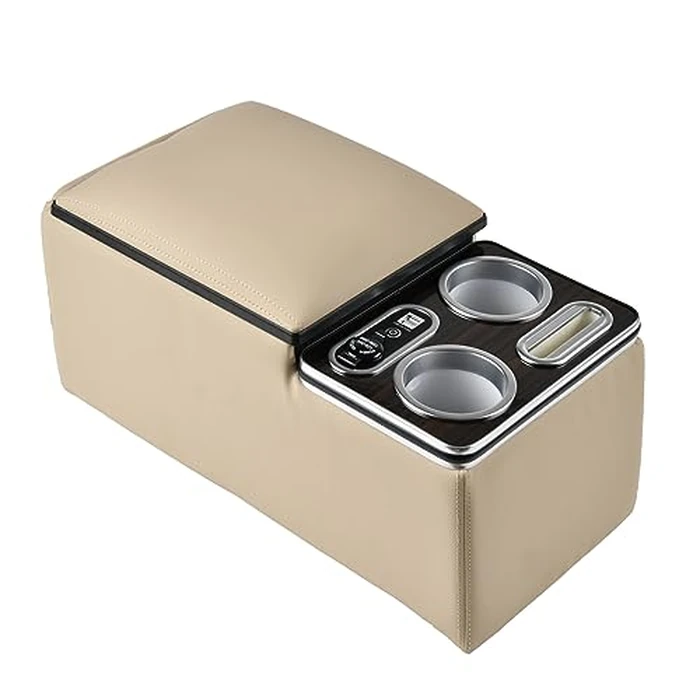 Coverado Car Center Console, Universal Rear Bench Seat Consoles, Back Seat Car Organizer, Seat Organizer with Cup Holder+Phone Holder, Central Armrest Box Back Seat Storage Box (Upgraded, Beige) by Coverado - Used - Like New condition - US$97.51