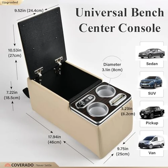 Coverado Car Center Console, Universal Rear Bench Seat Consoles, Back Seat Car Organizer, Seat Organizer with Cup Holder+Phone Holder, Central Armrest Box Back Seat Storage Box (Upgraded, Beige) by Coverado - Image 5