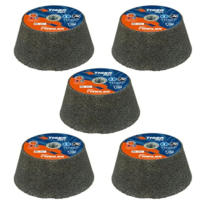 Weiler 68355 Tiger ZIRC Type 11 Flaring Cup Wheel, ZA16-Q, 5/3-3/4 x 2 x 5/8-11, Rim 1", Back 3/4", (Pack of 5) by Weiler - Image 2