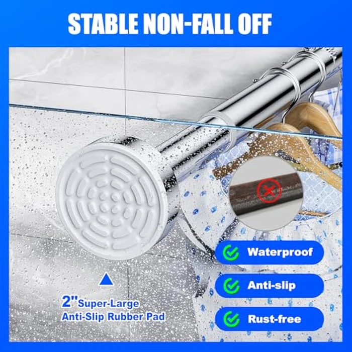 Ausemku Shower Curtain Rod Tension - 32-80 Inch Never Rust Non-Slip Spring Tension Curtain Rod No Drilling Stainless Steel Curtain Rod Use Bathroom Kitchen（Silver） by Ausemku - Image 2
