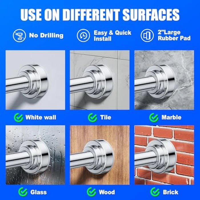 Ausemku Shower Curtain Rod Tension - 32-80 Inch Never Rust Non-Slip Spring Tension Curtain Rod No Drilling Stainless Steel Curtain Rod Use Bathroom Kitchen（Silver） by Ausemku - Image 3