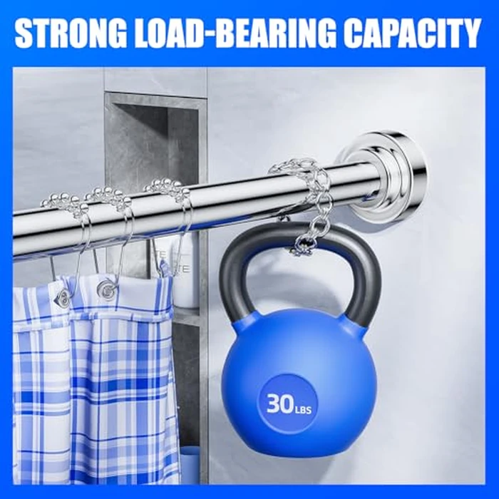 Ausemku Shower Curtain Rod Tension - 32-80 Inch Never Rust Non-Slip Spring Tension Curtain Rod No Drilling Stainless Steel Curtain Rod Use Bathroom Kitchen（Silver） by Ausemku - Image 4