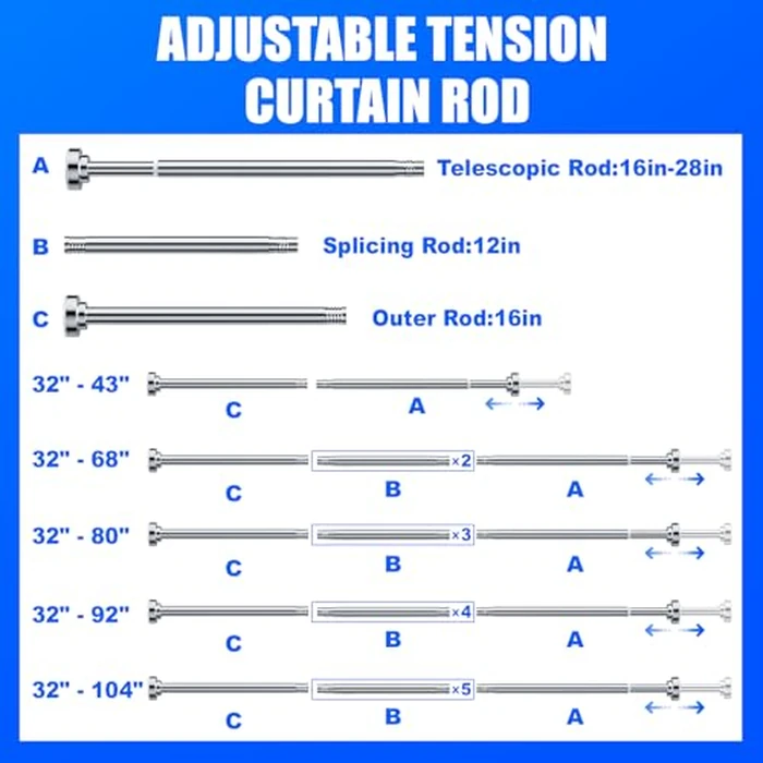 Ausemku Shower Curtain Rod Tension - 32-80 Inch Never Rust Non-Slip Spring Tension Curtain Rod No Drilling Stainless Steel Curtain Rod Use Bathroom Kitchen（Silver） by Ausemku - Image 6