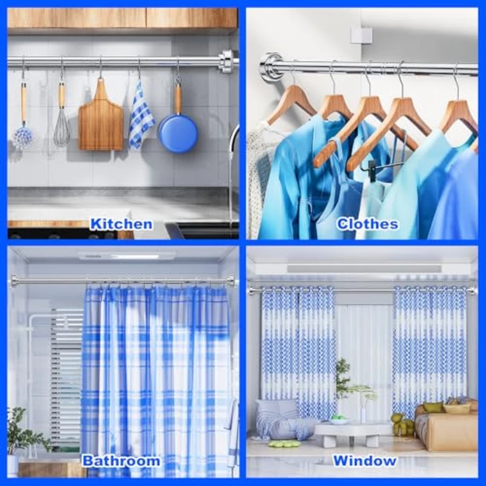 Ausemku Shower Curtain Rod Tension - 32-80 Inch Never Rust Non-Slip Spring Tension Curtain Rod No Drilling Stainless Steel Curtain Rod Use Bathroom Kitchen（Silver） by Ausemku - Image 7