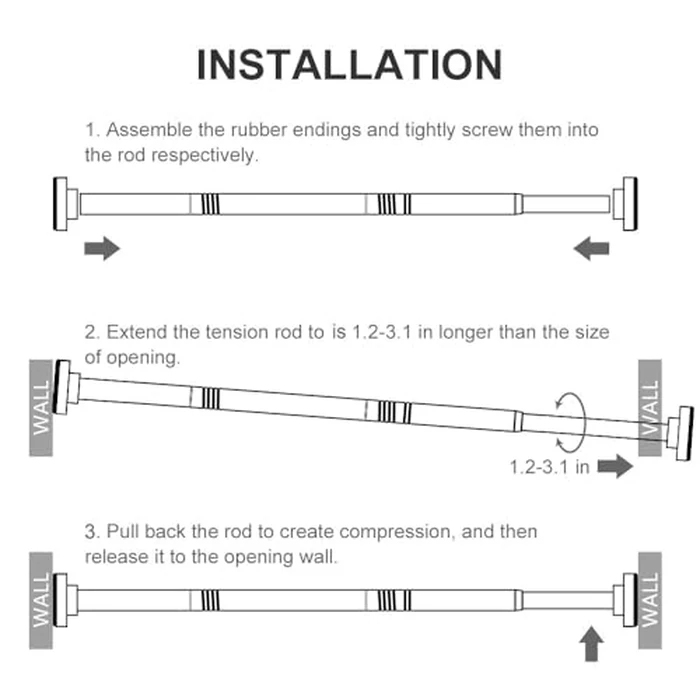 Ausemku Shower Curtain Rod Tension - 32-80 Inch Never Rust Non-Slip Spring Tension Curtain Rod No Drilling Stainless Steel Curtain Rod Use Bathroom Kitchen（Silver） by Ausemku - Image 8