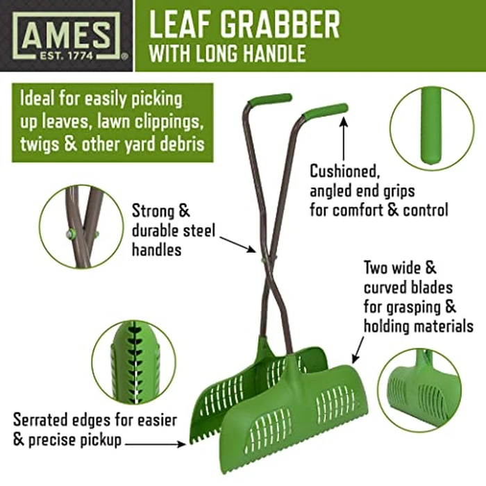 AMES Leaf Grabber Rake with Long Handle & Cushioned Grip for Leaves, Lawn Clippings, Twigs, Yard Waste by AMES - Image 6