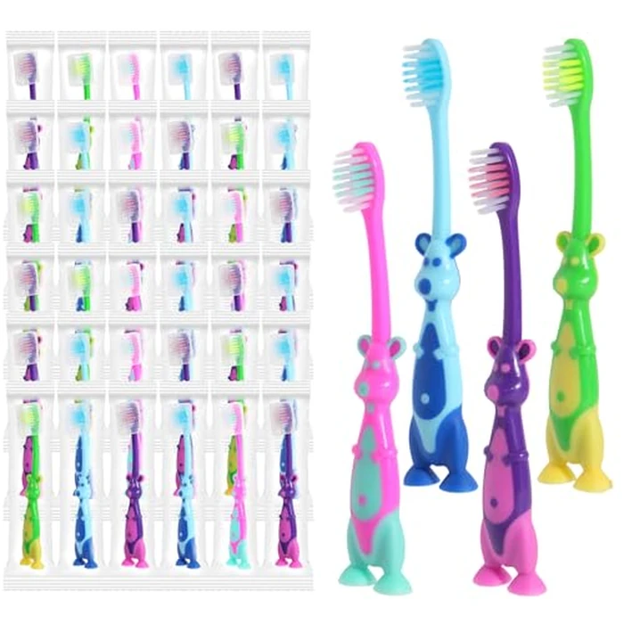 Akulgaci 100 Pack Kids Toothbrush Bulk Soft Bristles Toddler Cute Toothbrush with Suction Cup, Includes Travel Covers, Individually Wrapped Toothbrushes for Kid Home School Daycare Camp (Kangaroo) by Akulgaci - Used - Very Good condition
