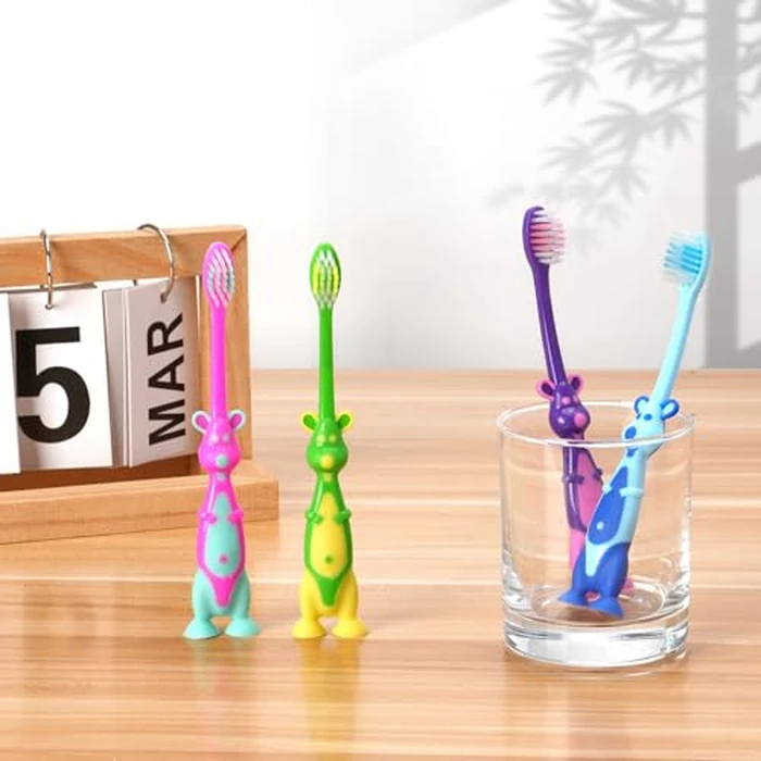 Akulgaci 100 Pack Kids Toothbrush Bulk Soft Bristles Toddler Cute Toothbrush with Suction Cup, Includes Travel Covers, Individually Wrapped Toothbrushes for Kid Home School Daycare Camp (Kangaroo) by Akulgaci - Image 6