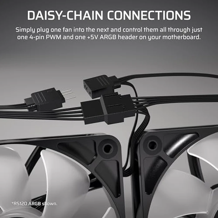 Corsair RS120-R ARGB 120mm PWM ARGB Reverse Fans - Reverse Rotor, +5V ARGB Connections, Eight RGB LEDs, High Static Pressure, Daisy-Chain, Magnetic Dome Bearing, Zero RPM Mode - Triple Pack - White by Corsair - Image 5
