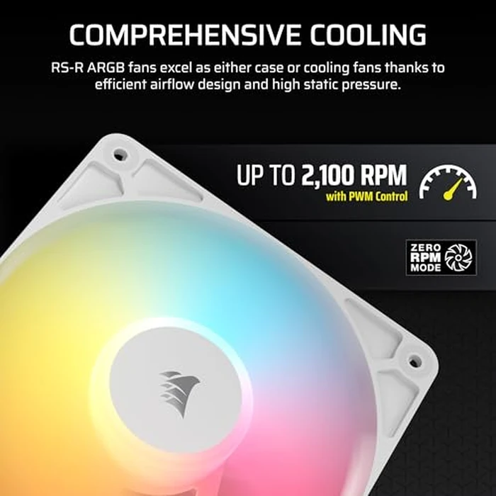 Corsair RS120-R ARGB 120mm PWM ARGB Reverse Fans - Reverse Rotor, +5V ARGB Connections, Eight RGB LEDs, High Static Pressure, Daisy-Chain, Magnetic Dome Bearing, Zero RPM Mode - Triple Pack - White by Corsair - Image 6