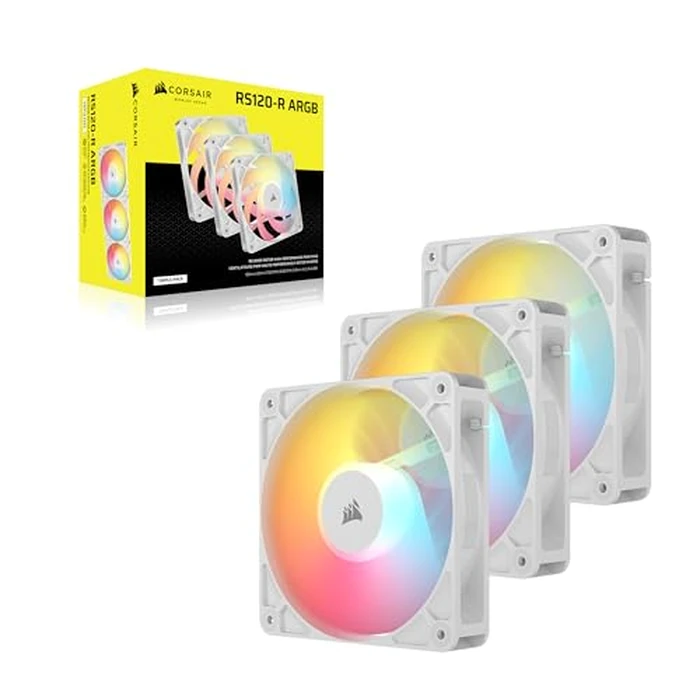 Corsair RS120-R ARGB 120mm PWM ARGB Reverse Fans - Reverse Rotor, +5V ARGB Connections, Eight RGB LEDs, High Static Pressure, Daisy-Chain, Magnetic Dome Bearing, Zero RPM Mode - Triple Pack - White by Corsair - Image 8