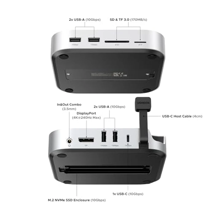 UGREEN Mac mini M4 Hub with M.2 NVMe SSD Slot, DisplayPort (8K60Hz Max) for Dual Monitor Setups, 4*USB-A 3.2, USB-C 3.2, SD/TF Card Reader 170MB/s & 3.5 mm Audio Compatible with Mac mini M4/Pro by UGREEN - Image 2