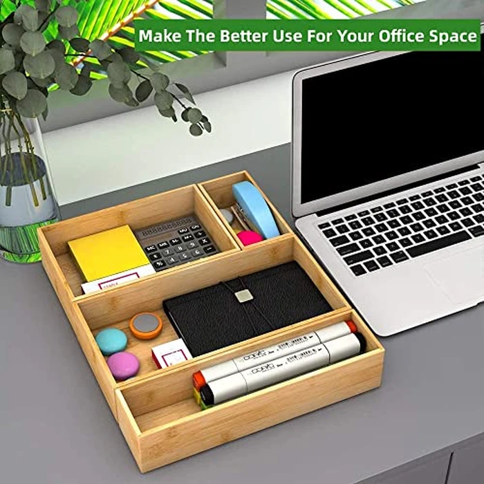 ROLiGHTiC Wooden Bamboo Kitchen Drawer Organizer Box, Stackable Tray Utensil Organizer for Office Drawers, Cabinets, Shelves, Pantry, or Bathroom Counter, Drawer Dividers for Silverware Set of 2, 15x6x2 inch by ROLiGHTiC - Image 6