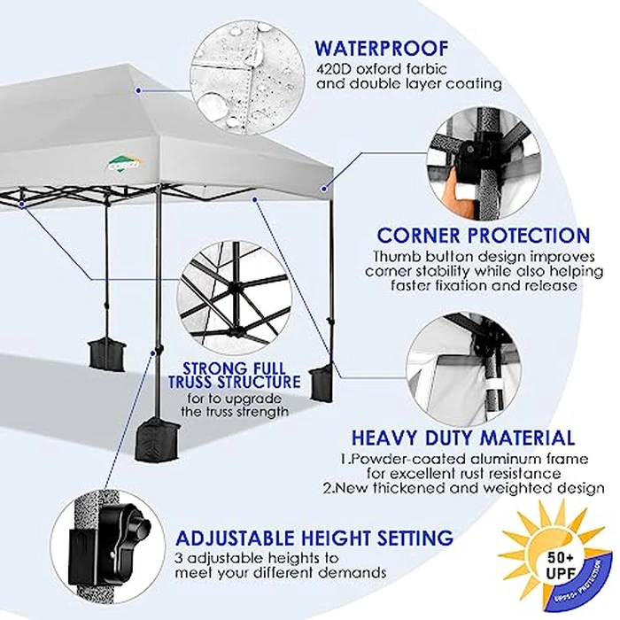 COBIZI 10x20 Heavy Duty Pop up Canopy Tent with 6 sidewalls Easy Up Commercial Outdoor Wedding Party Tents for Parties All Season Wind & Waterproof Gazebo Roller Bag, White(Frame Thickened) by COBIZI - Image 3