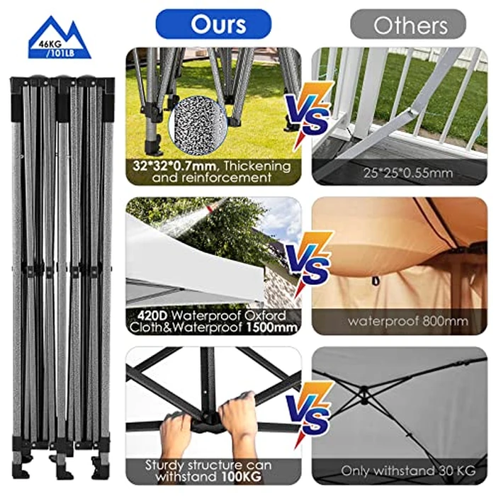 COBIZI 10x20 Heavy Duty Pop up Canopy Tent with 6 sidewalls Easy Up Commercial Outdoor Wedding Party Tents for Parties All Season Wind & Waterproof Gazebo Roller Bag, White(Frame Thickened) by COBIZI - Image 4