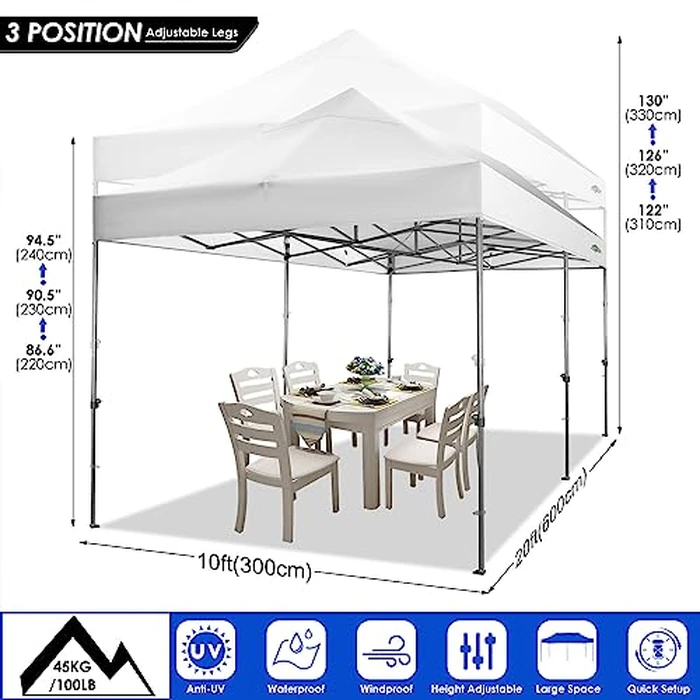COBIZI 10x20 Heavy Duty Pop up Canopy Tent with 6 sidewalls Easy Up Commercial Outdoor Wedding Party Tents for Parties All Season Wind & Waterproof Gazebo Roller Bag, White(Frame Thickened) by COBIZI - Image 5