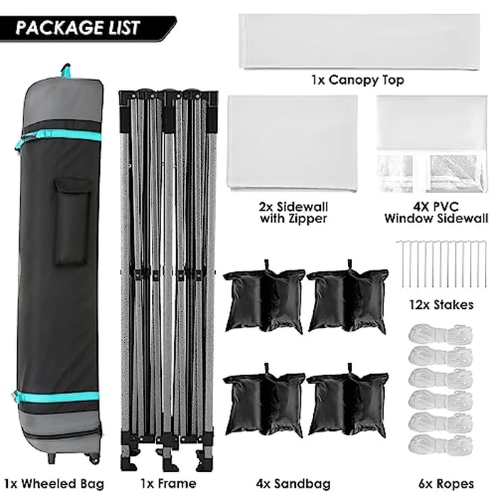 COBIZI 10x20 Heavy Duty Pop up Canopy Tent with 6 sidewalls Easy Up Commercial Outdoor Wedding Party Tents for Parties All Season Wind & Waterproof Gazebo Roller Bag, White(Frame Thickened) by COBIZI - Image 7