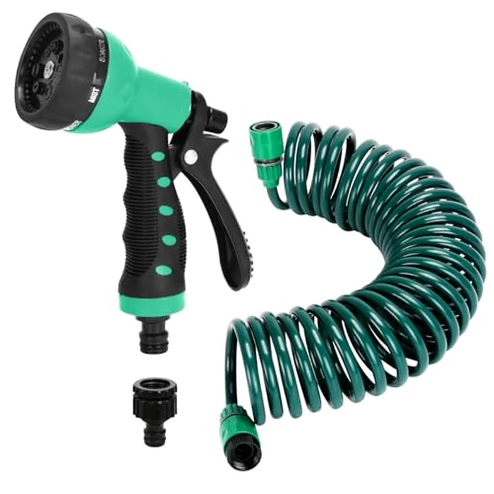 Recoil Garden Hose 25FT EVA Water Hose with 7-Pattern Spray Nozzle,Curly Self Coiling Lightweight Garden Hose,Retractable Drinking Water Safe Garden Coil Hose for Lawn Patio by Pleasthome - Used - Very Good condition