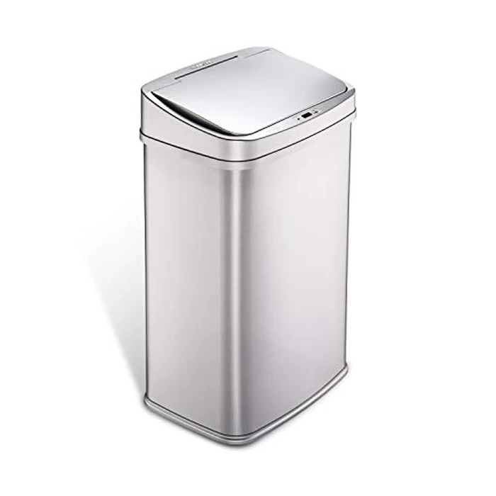 Ninestars 13 Gallon Automatic Trash Can, 50L Touchless Motion Sensor Garbage Can with Odor-Sealing Lid, Rectangular Stainless Steel, Silver Trim by Ninestars - Used - Acceptable condition - US$52.69