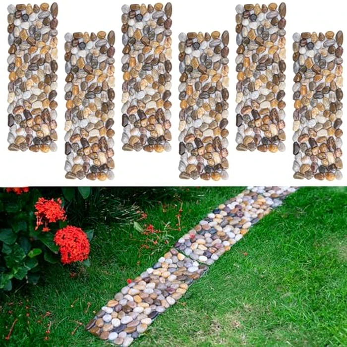 Qualdout River Rocks Stepping Stones Pavers Outdoor for Garden Walkway, Pebbles Polished Gravel for Yard Lawn Patio Pathway Landscaping, 6PCS (Rectangle) by Qualdout - Used - Very Good condition - US$45.14