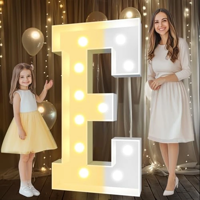Pooqla 4 FT Marquee Light Up Letters, Cool White and Warm White Marquee Letter 4 Feet Tall, Giant LED Sign Big Mosaic Letter E for Balloons Birthday Party Anniversary Wedding Decorations by Pooqla - Image 1