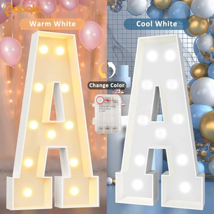 Pooqla 4 FT Marquee Light Up Letters, Cool White and Warm White Marquee Letter 4 Feet Tall, Giant LED Sign Big Mosaic Letter E for Balloons Birthday Party Anniversary Wedding Decorations by Pooqla - Image 2