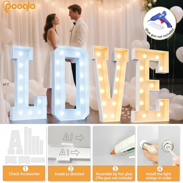 Pooqla 4 FT Marquee Light Up Letters, Cool White and Warm White Marquee Letter 4 Feet Tall, Giant LED Sign Big Mosaic Letter E for Balloons Birthday Party Anniversary Wedding Decorations by Pooqla - Image 4