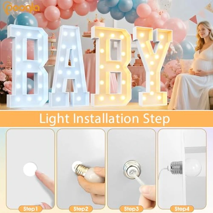 Pooqla 4 FT Marquee Light Up Letters, Cool White and Warm White Marquee Letter 4 Feet Tall, Giant LED Sign Big Mosaic Letter E for Balloons Birthday Party Anniversary Wedding Decorations by Pooqla - Image 6