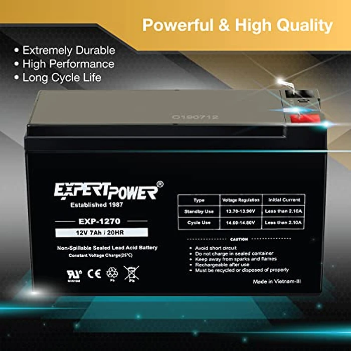 ExpertPower 12V 7Ah - SLA Rechargeable 12V Battery for Ride-On Toys, Alarm System, UPS, EPS, Feeder, Exit Sign, Small 12 Volt Battery for Kids Car, Sealed Lead Acid Fire Alarm Batteries by ExpertPower - Image 4