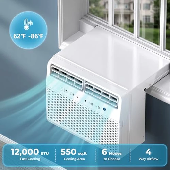 12,000 BTU U-Shaped Window Air Conditioner, Window AC Unit with Dehumidifier, Cools Up to 550 Sq. Ft for Large Rooms, Saddle AC Unit with Full Window View, 4 Fan Speeds, 24H Timer, Sleep Mode by Antarctic Star - Image 2