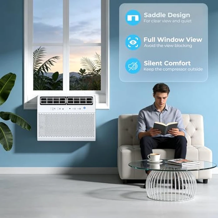 12,000 BTU U-Shaped Window Air Conditioner, Window AC Unit with Dehumidifier, Cools Up to 550 Sq. Ft for Large Rooms, Saddle AC Unit with Full Window View, 4 Fan Speeds, 24H Timer, Sleep Mode by Antarctic Star - Image 8