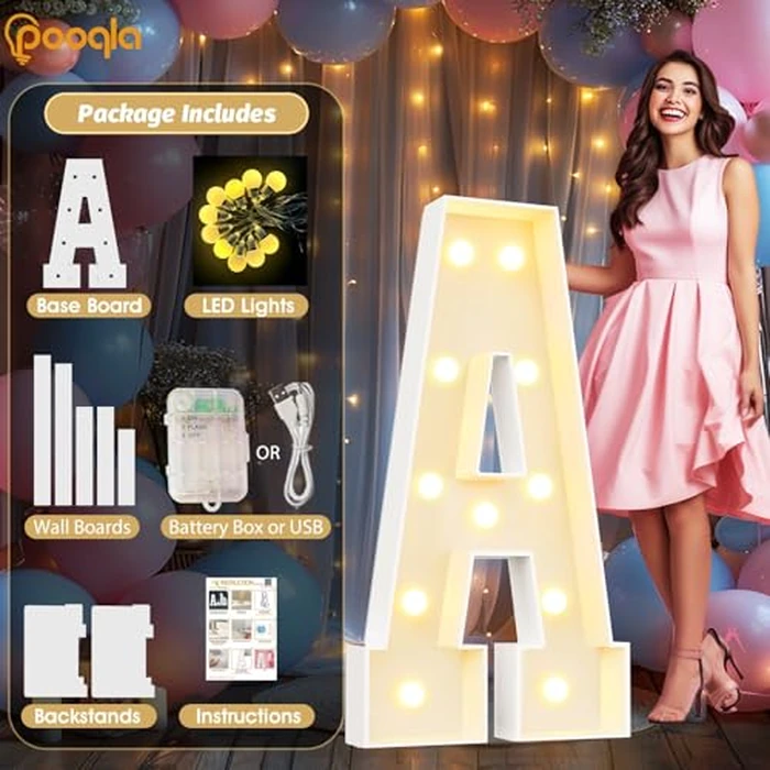Pooqla 4 FT Marquee Light Up Letters, Cool White and Warm White Marquee Letter 4 Feet Tall, Giant LED Sign Big Mosaic Letter M for Balloons Birthday Party Anniversary Wedding Decorations by Pooqla - Image 3