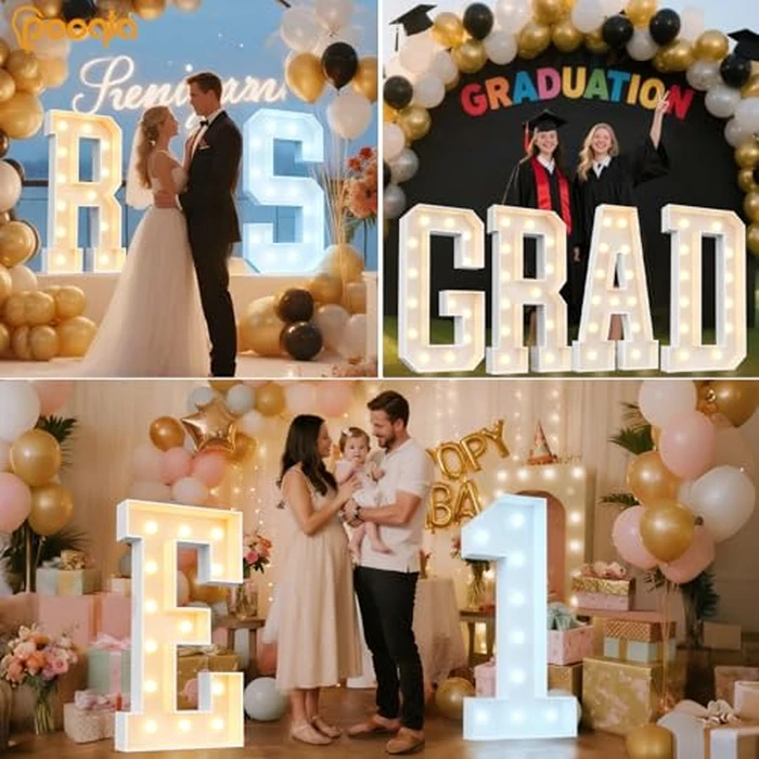 Pooqla 4 FT Marquee Light Up Letters, Cool White and Warm White Marquee Letter 4 Feet Tall, Giant LED Sign Big Mosaic Letter M for Balloons Birthday Party Anniversary Wedding Decorations by Pooqla - Image 8