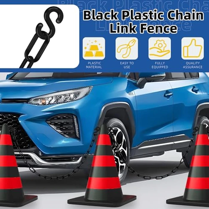 Glarks 21pcs 5M (16 Feet) x 6mm Plastic Chain Barrier with S Hooks, Black Plastic Chain Links, Safety Barrier Chain, Weatherproof Plastic Safety Chain for Crowd Control, Queue Line, Parking by GLARKS - Image 3