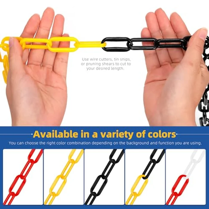 Glarks 21pcs 5M (16 Feet) x 6mm Plastic Chain Barrier with S Hooks, Black Plastic Chain Links, Safety Barrier Chain, Weatherproof Plastic Safety Chain for Crowd Control, Queue Line, Parking by GLARKS - Image 6