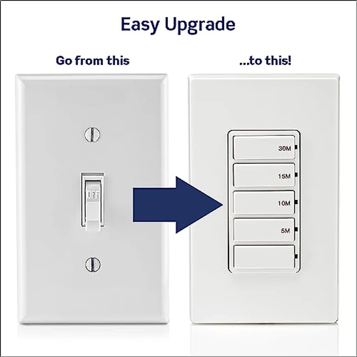 Leviton Countdown Timer Switch, 5-10-15-30 min, No Neutral Required, Single Pole, 15A, 1/2HP/9.8A Fan/Motor, DT130-1LW, White by Leviton - Image 2