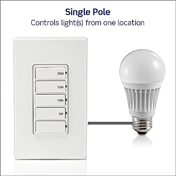 Leviton Countdown Timer Switch, 5-10-15-30 min, No Neutral Required, Single Pole, 15A, 1/2HP/9.8A Fan/Motor, DT130-1LW, White by Leviton - Image 9